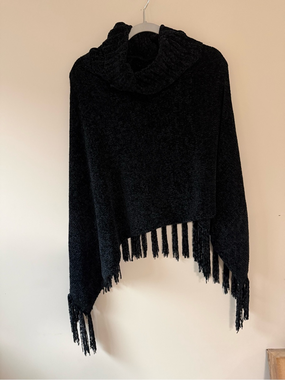 Black Fringe Turtleneck Women's Sweater